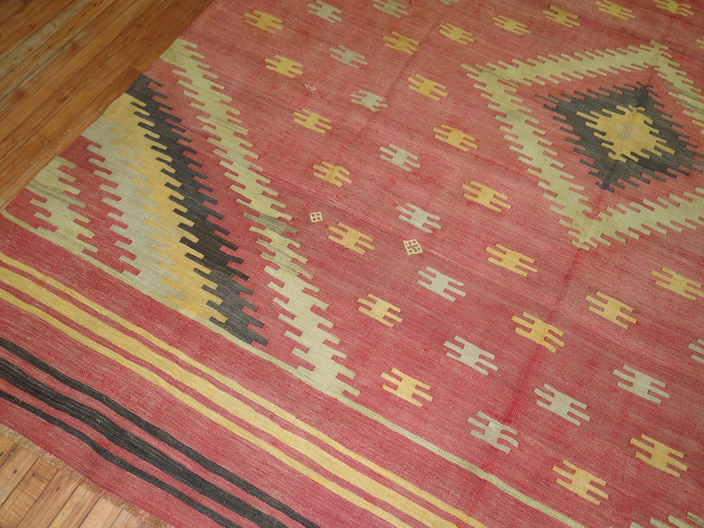 Zabihi Collection Vintage Turkish Kilim In Good Condition For Sale In New York, NY