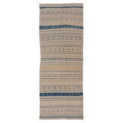 Vintage Turkish Kilim Gallery Teppich in Creme und Ozean Blau 4'9" X13'9"