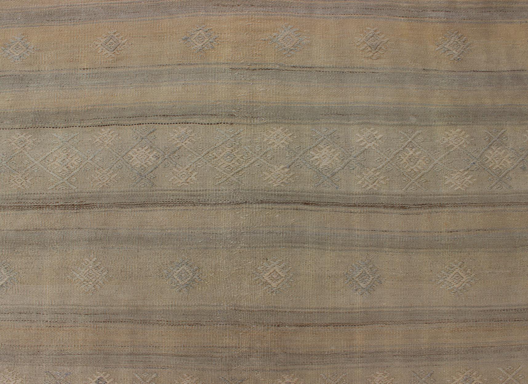 Vintage Turkish Kilim Gallery Rug with Stripe Design and Tribal Motifs in Brown 1