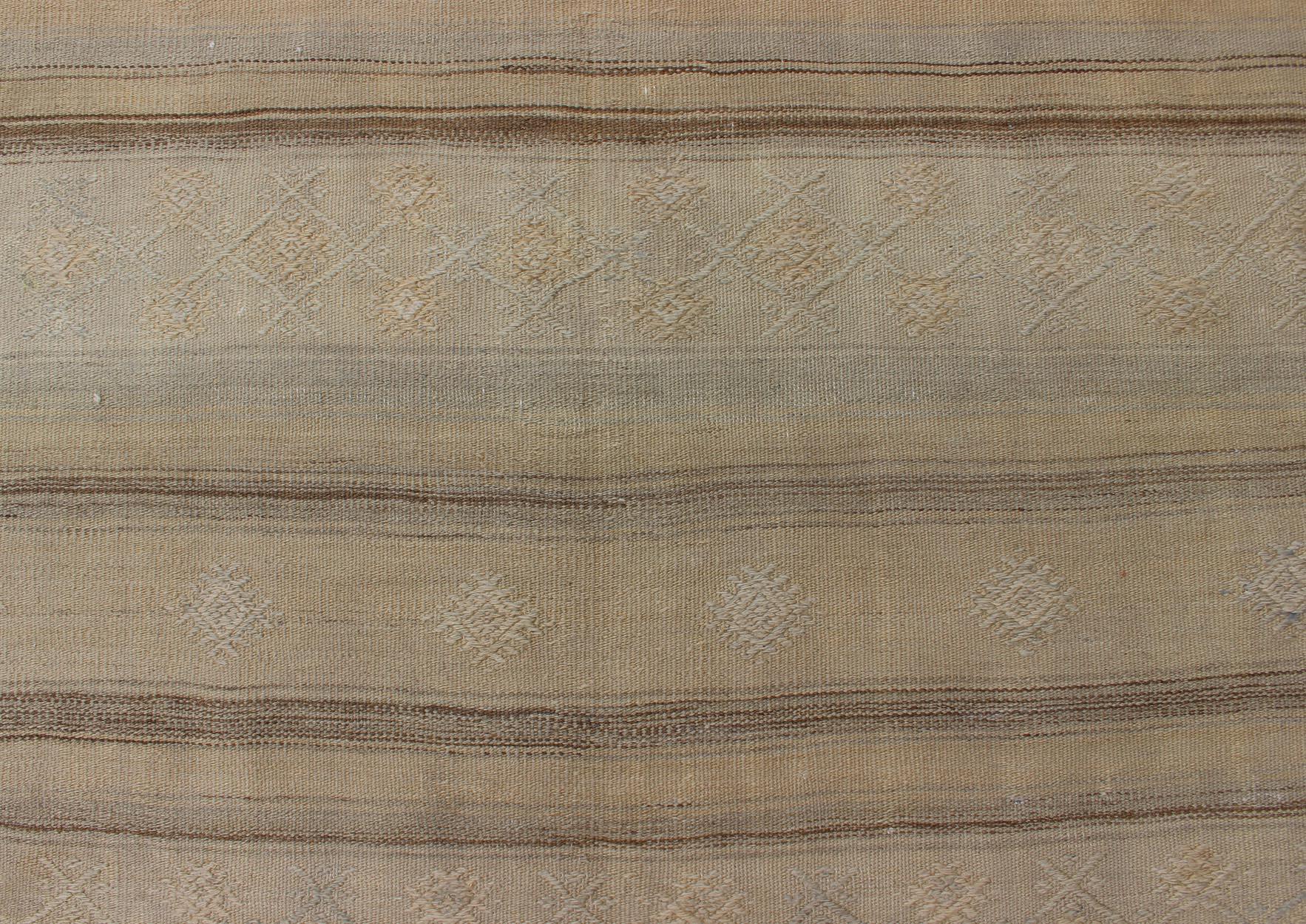 Vintage Turkish Kilim Gallery Rug with Stripe Design and Tribal Motifs in Brown 2