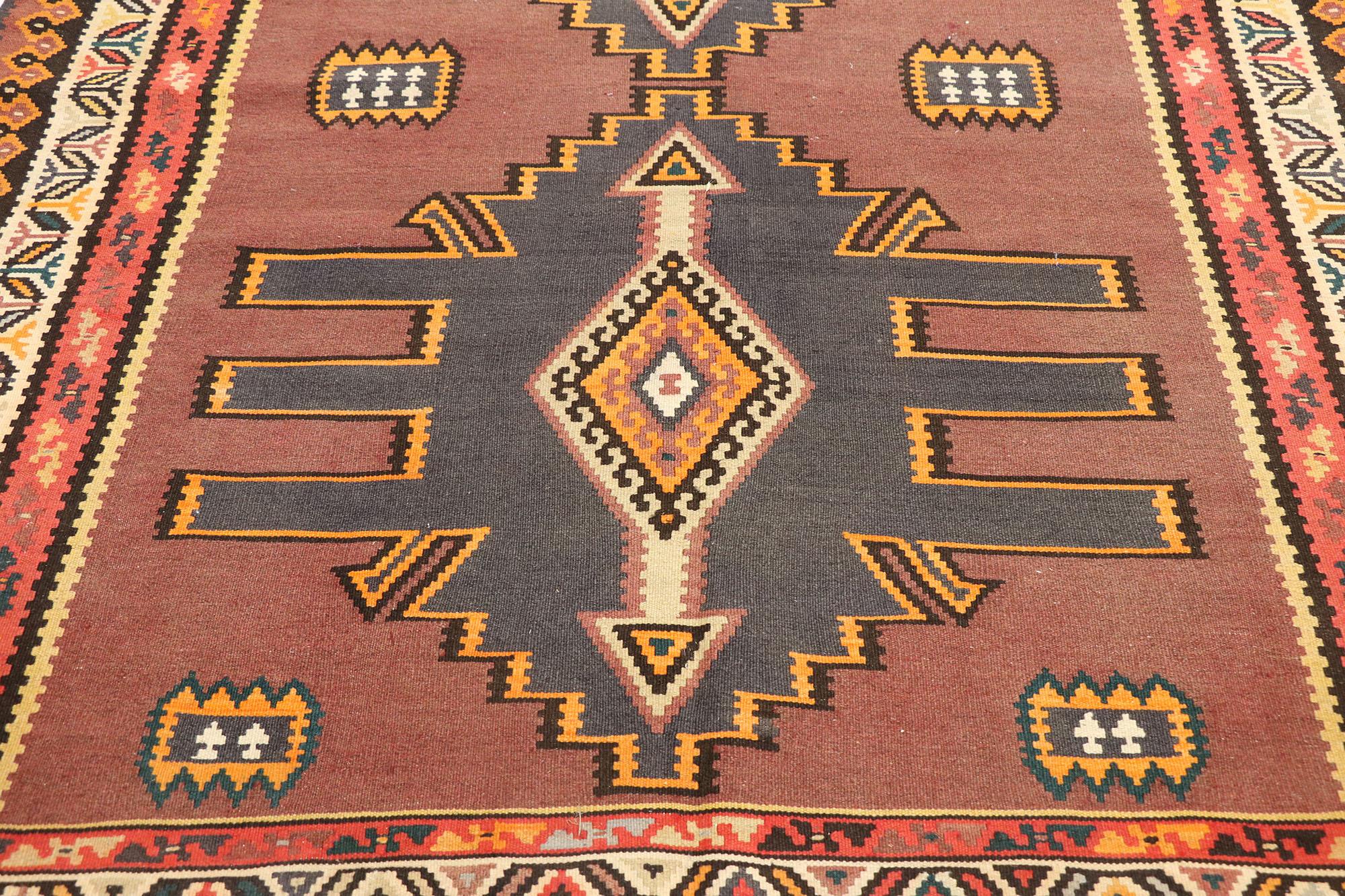 Vintage Turkish Kilim Gallery Rug with Tribal Style In Good Condition For Sale In Dallas, TX