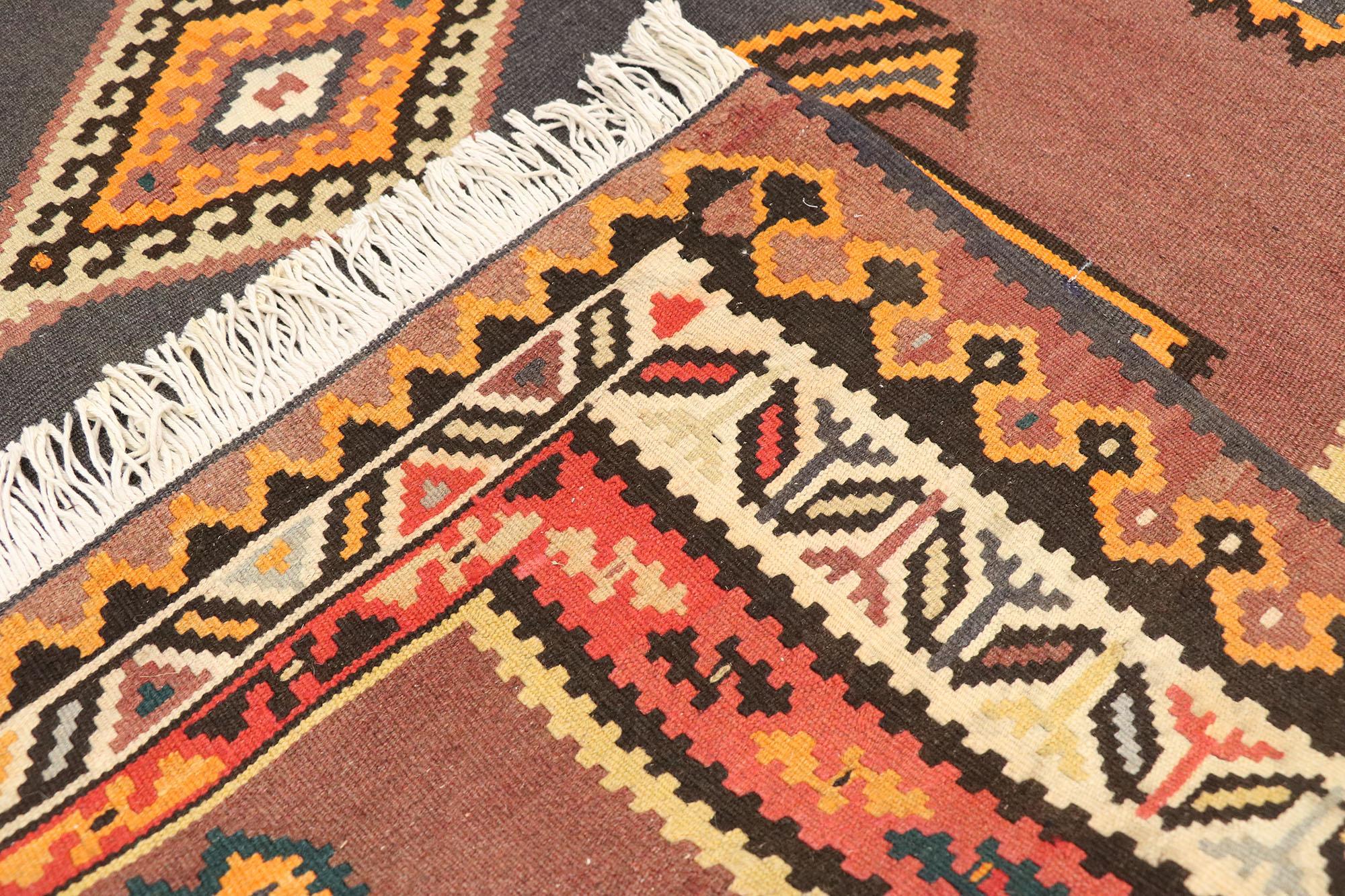 20th Century Vintage Turkish Kilim Gallery Rug with Tribal Style For Sale