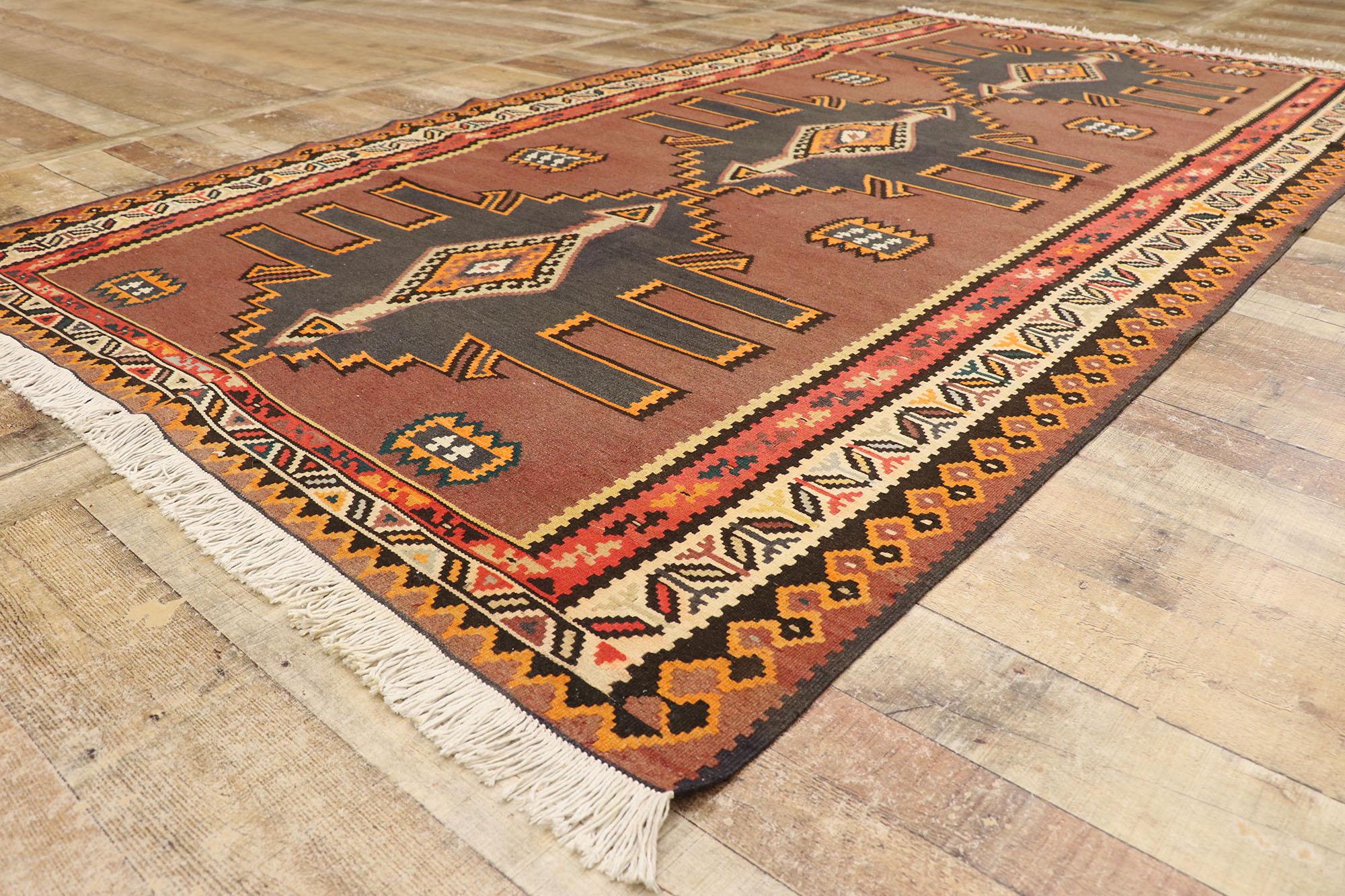 Wool Vintage Turkish Kilim Gallery Rug with Tribal Style For Sale