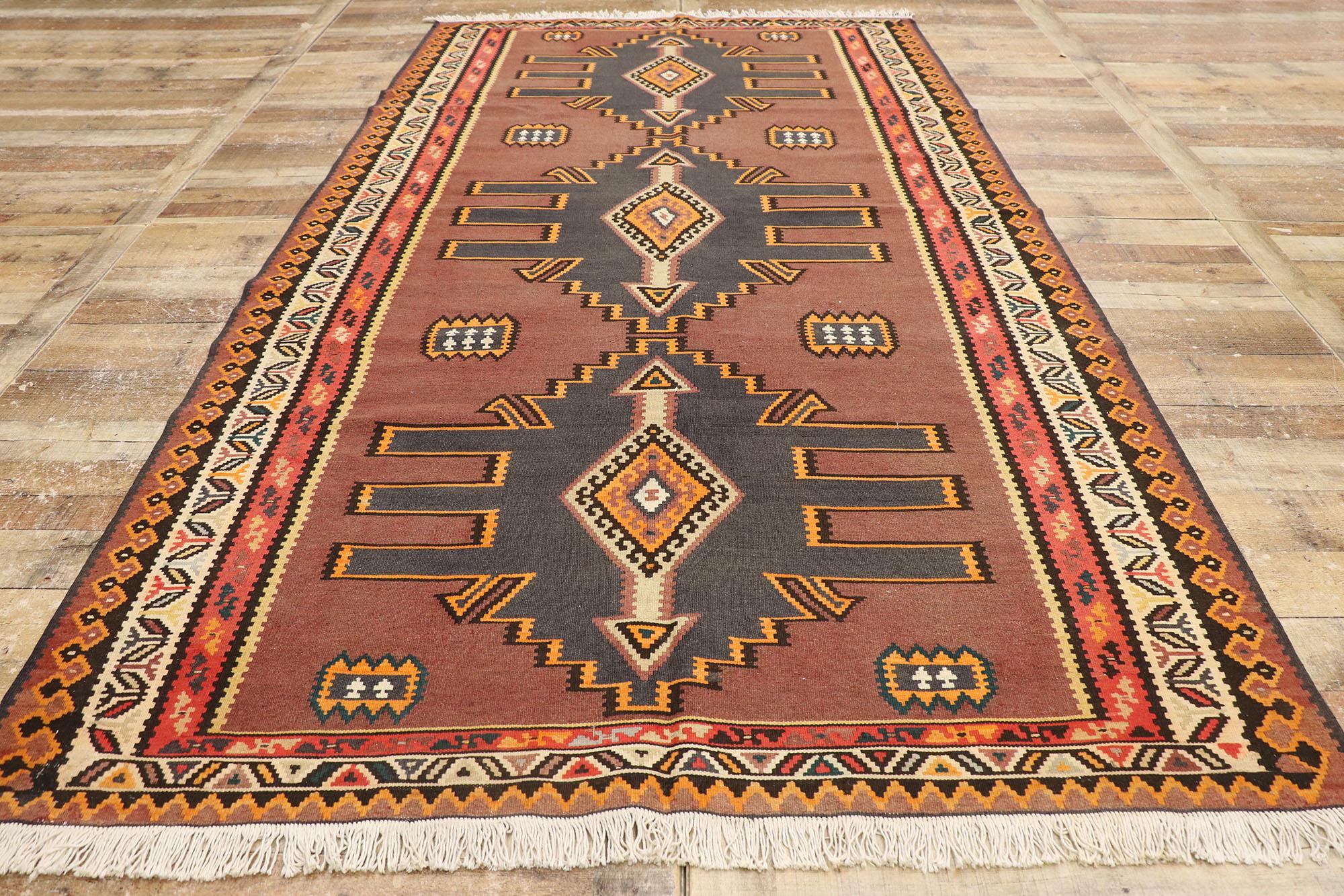 Vintage Turkish Kilim Gallery Rug with Tribal Style For Sale 1