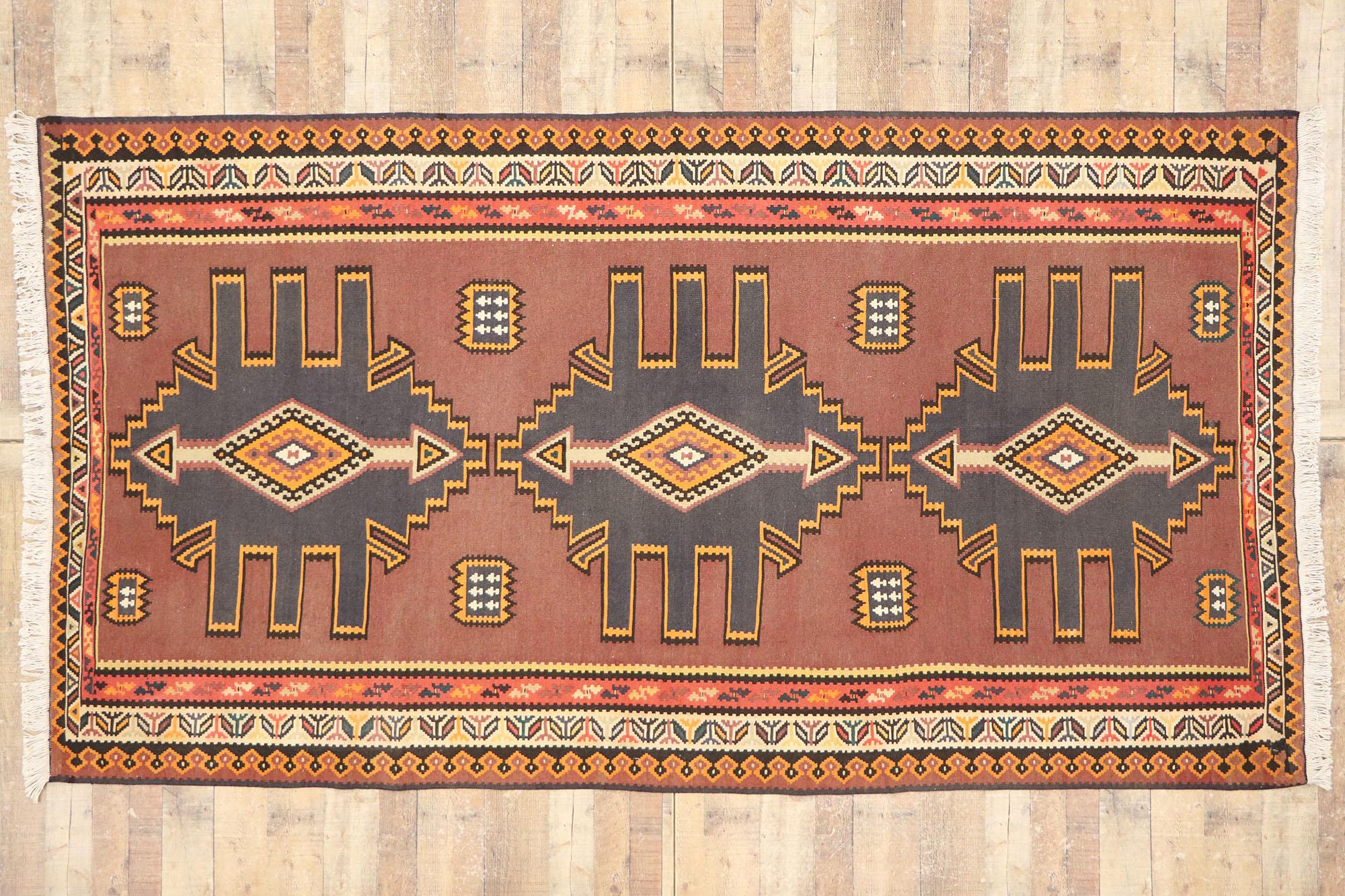 Vintage Turkish Kilim Gallery Rug with Tribal Style For Sale 2