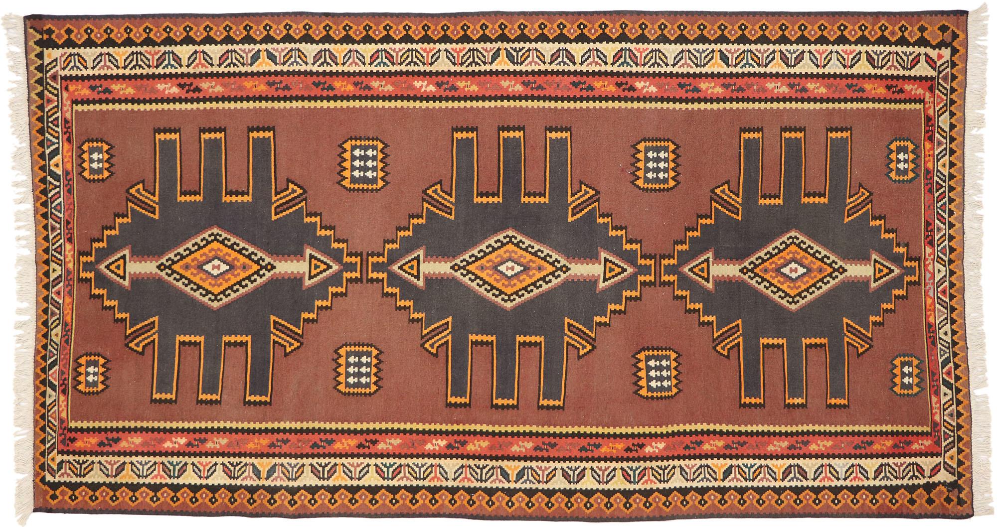 Vintage Turkish Kilim Gallery Rug with Tribal Style For Sale 3