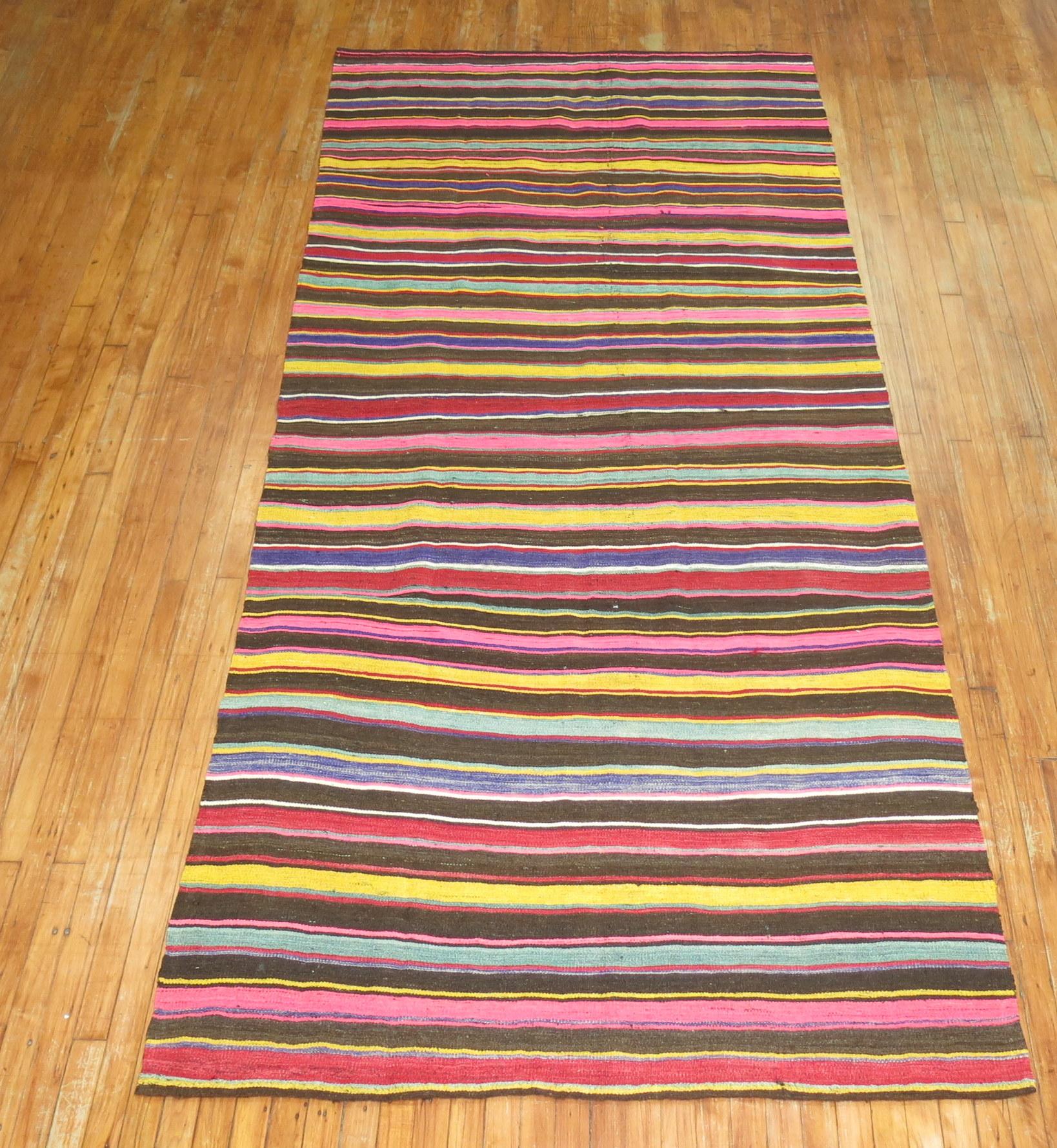 Hand-Knotted Vintage Turkish Kilim Gallery Runner For Sale