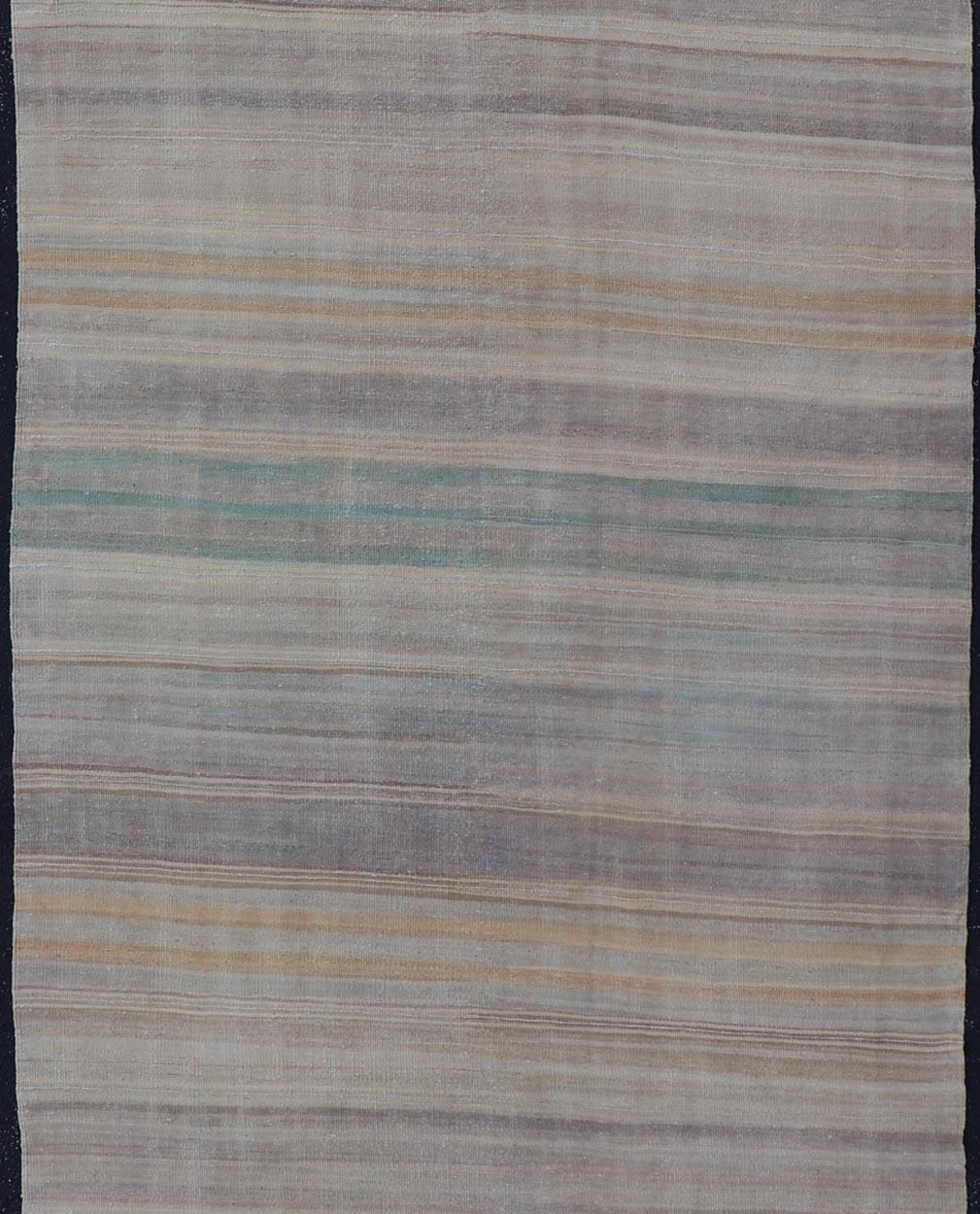 Hand-Woven Vintage Turkish Kilim Gallery Runner in Soft Muted Tones 5'5