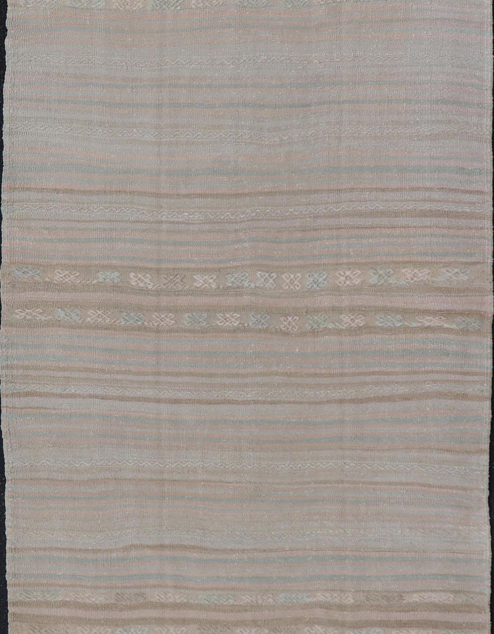 Hand-Woven Vintage Turkish Kilim Gallery Runner in Soft Pastel Stripes 4'5