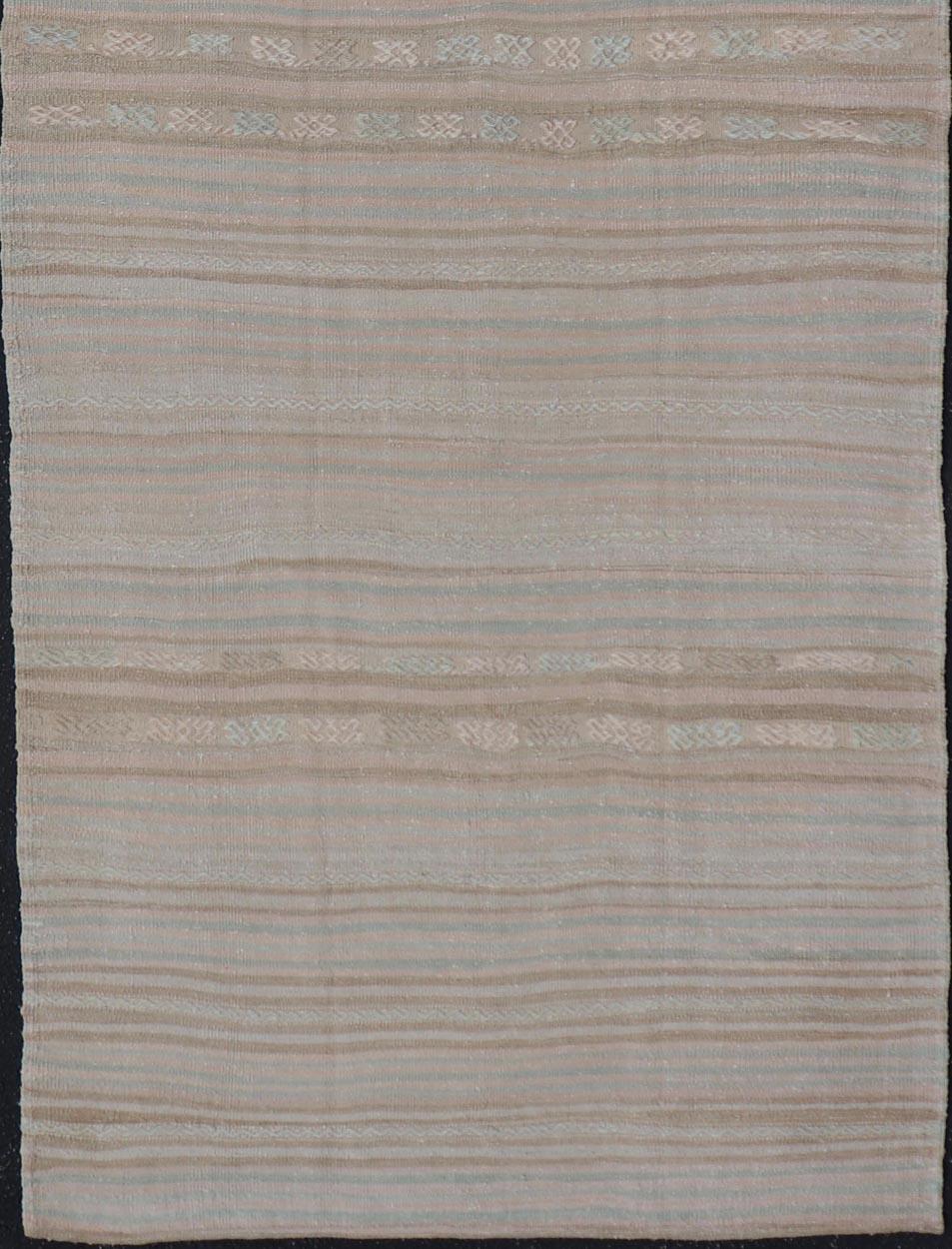 Vintage Turkish Kilim Gallery Runner in Soft Pastel Stripes 4'5