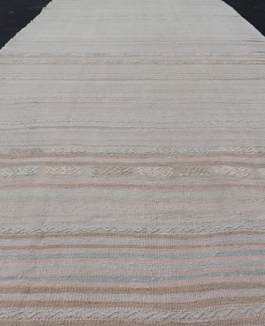 Wool Vintage Turkish Kilim Gallery Runner in Soft Pastel Stripes 4'5