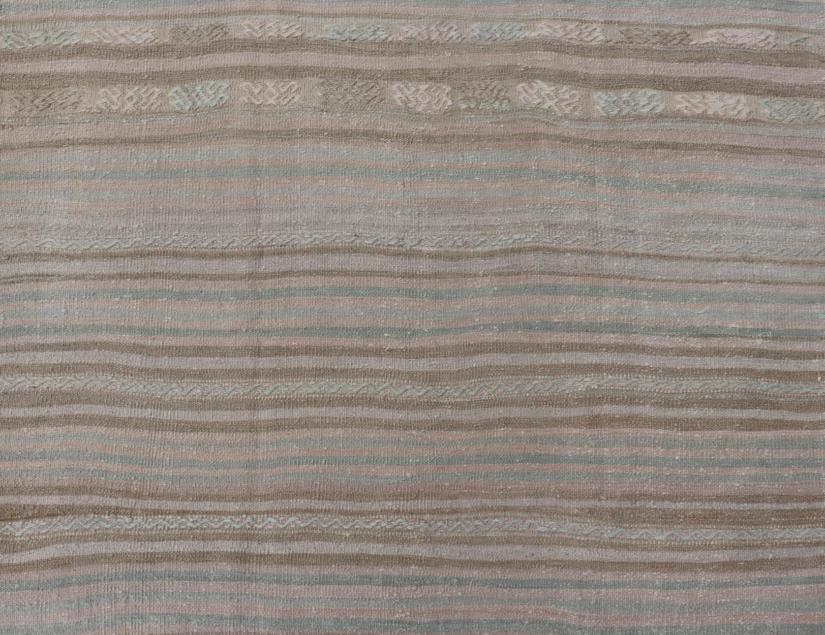Vintage Turkish Kilim Gallery Runner in Soft Pastel Stripes 4'5