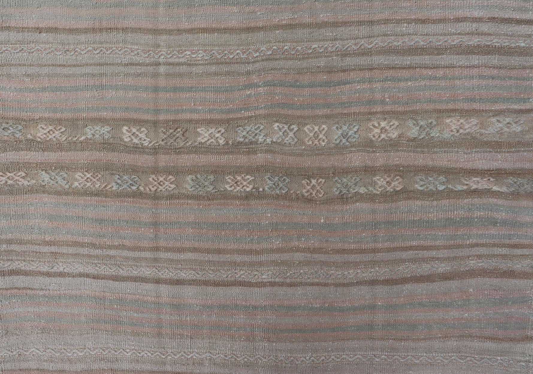 Vintage Turkish Kilim Gallery Runner in Soft Pastel Stripes 4'5