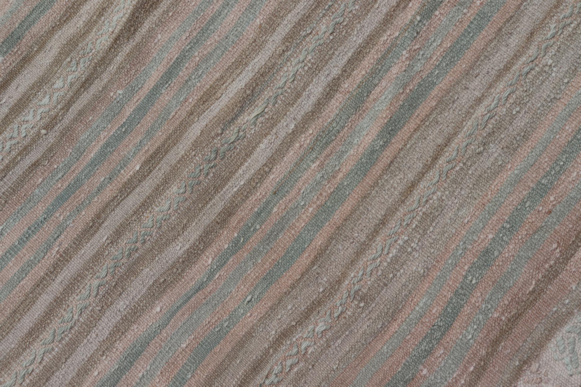 Vintage Turkish Kilim Gallery Runner in Soft Pastel Stripes 4'5