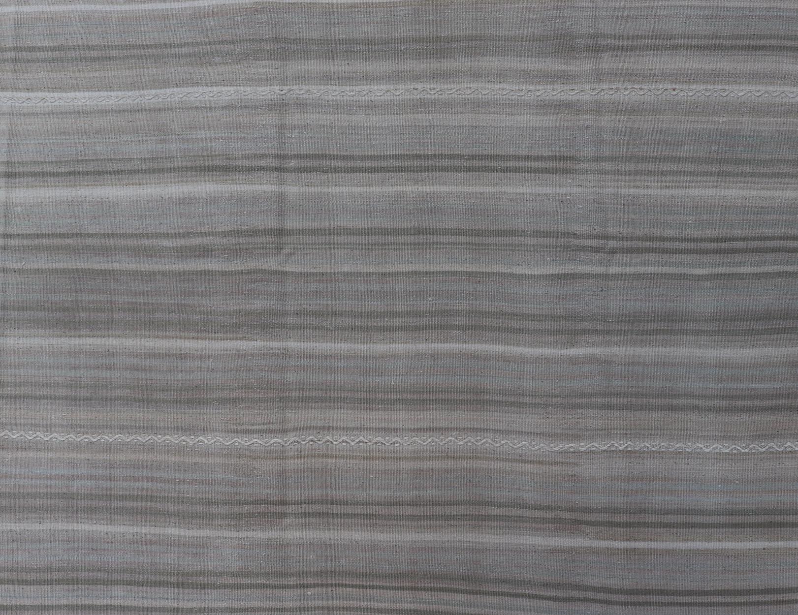 Vintage Turkish Kilim Gallery Runner in Soft Taupe and Olive Stripes 4'8