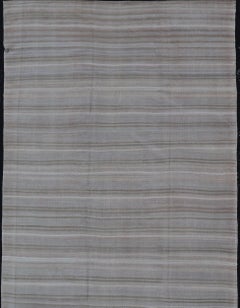 Vintage Turkish Kilim Gallery Runner in Soft Taupe and Olive Stripes 4'8"x11'6"