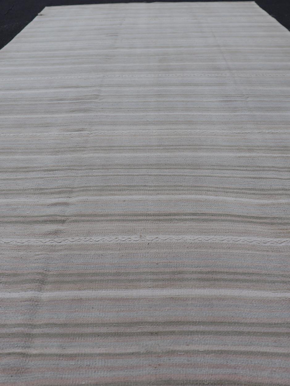 Vintage Turkish Kilim Gallery Runner in Soft Taupe and Olive Stripes 4'8