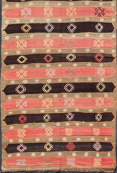 Vintage Turkish Kilim Gallery Runner with Bold Black, Red, Coral 3'11 x 15'10