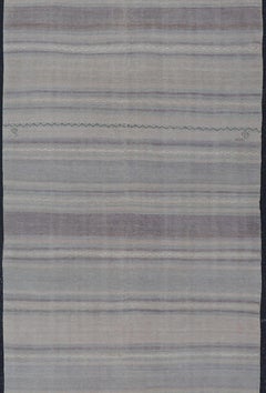 Vintage Turkish Kilim Gallery Runner With Soft Muted Stripes 4'8"X14'8"