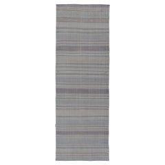 Vintage Turkish Kilim Gallery Runner With Soft Muted Stripes 4'8"X14'8"