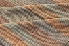 Vintage Turkish Kilim Gallery Runner with Soft Stripes in Sage, Peach, and Sand
