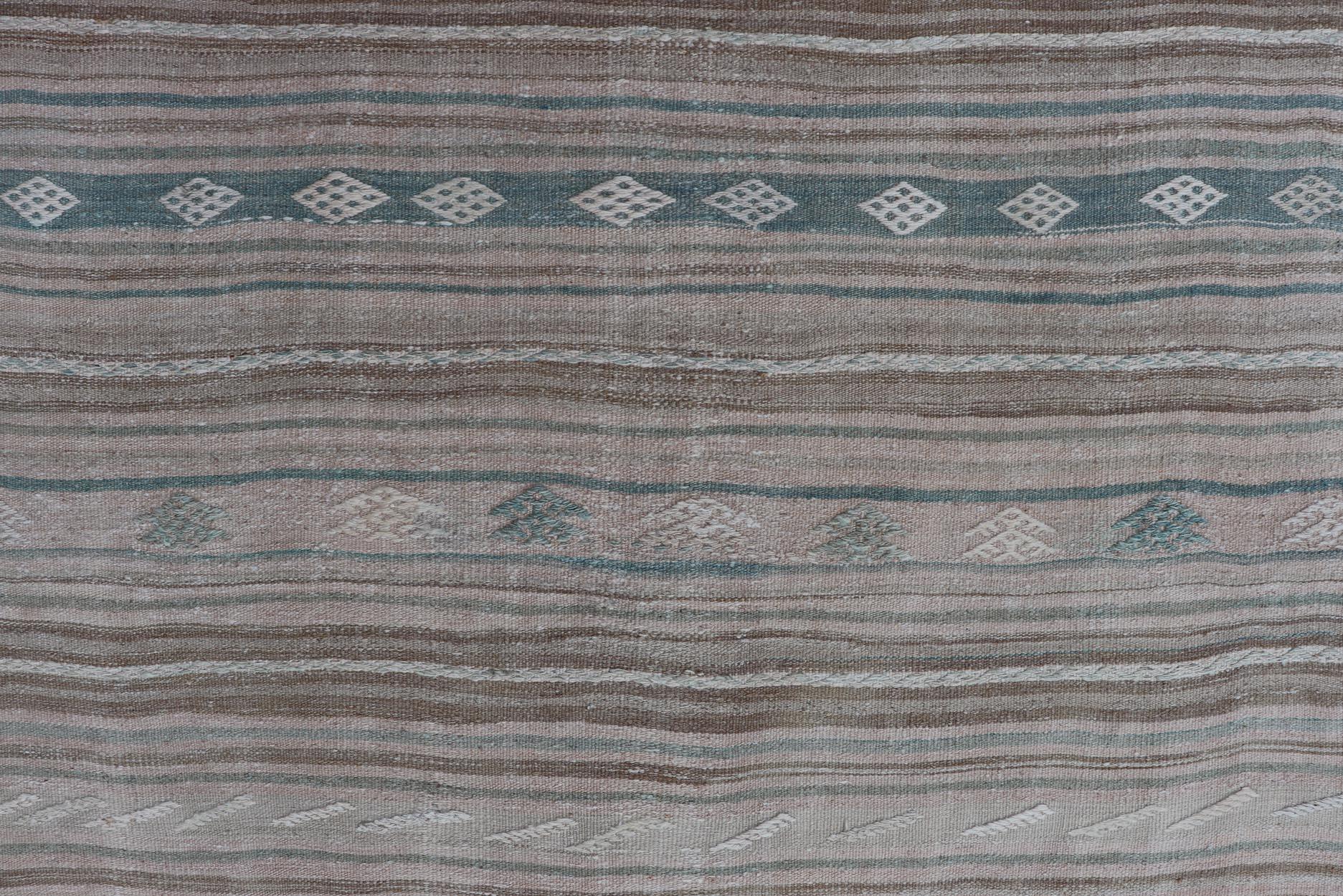 Vintage Turkish Kilim Gallery Runner With Subtle Pastel Tones 4'6