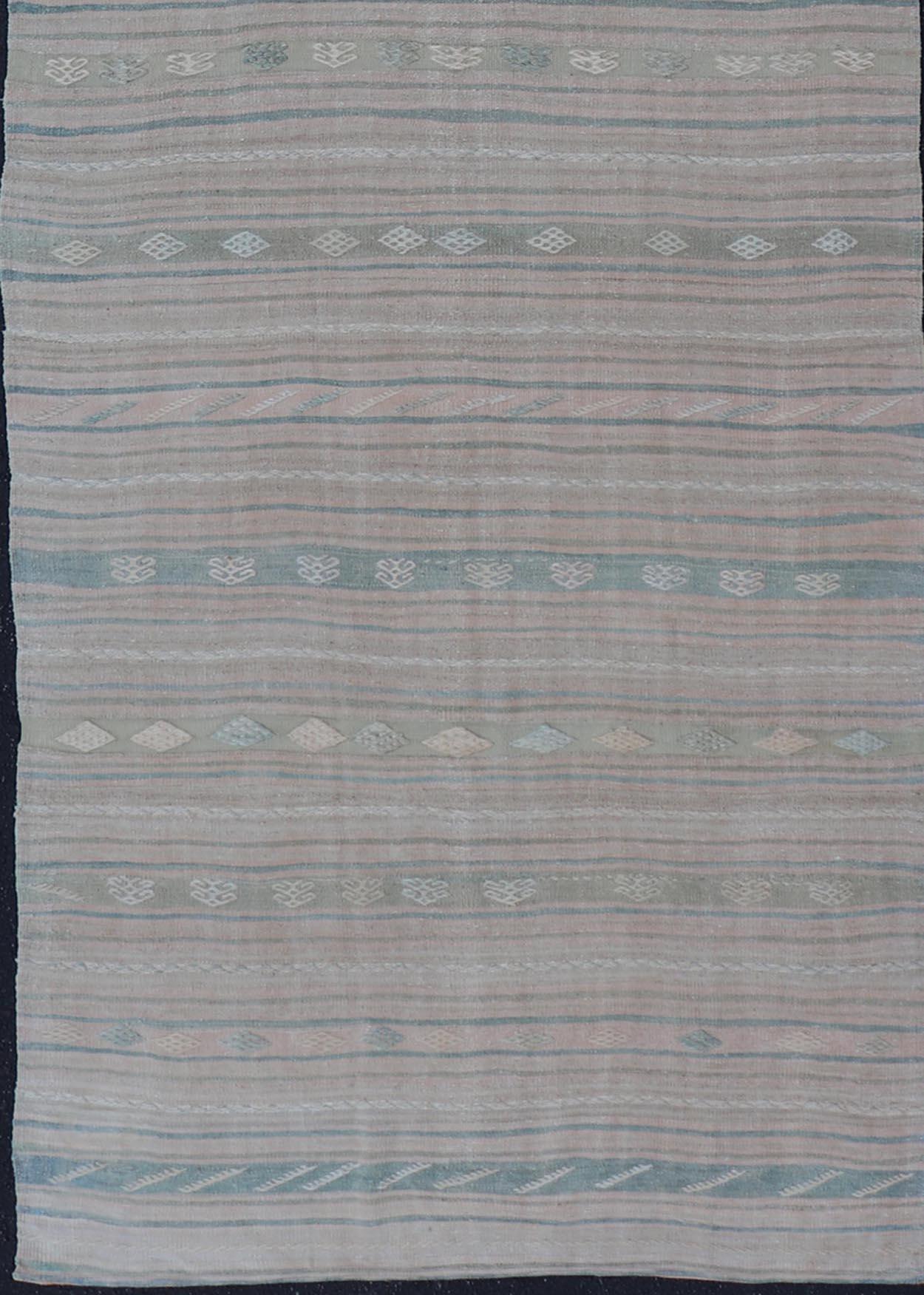 Vintage Turkish Kilim Gallery Runner With Subtle Pastel Tones 4'6