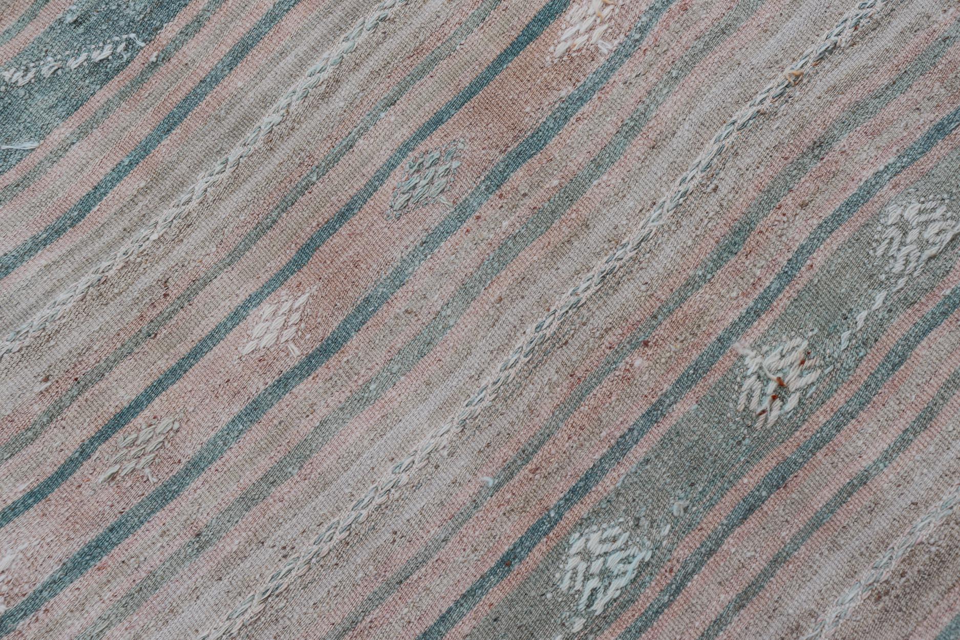 20th Century Vintage Turkish Kilim Gallery Runner With Subtle Pastel Tones 4'6