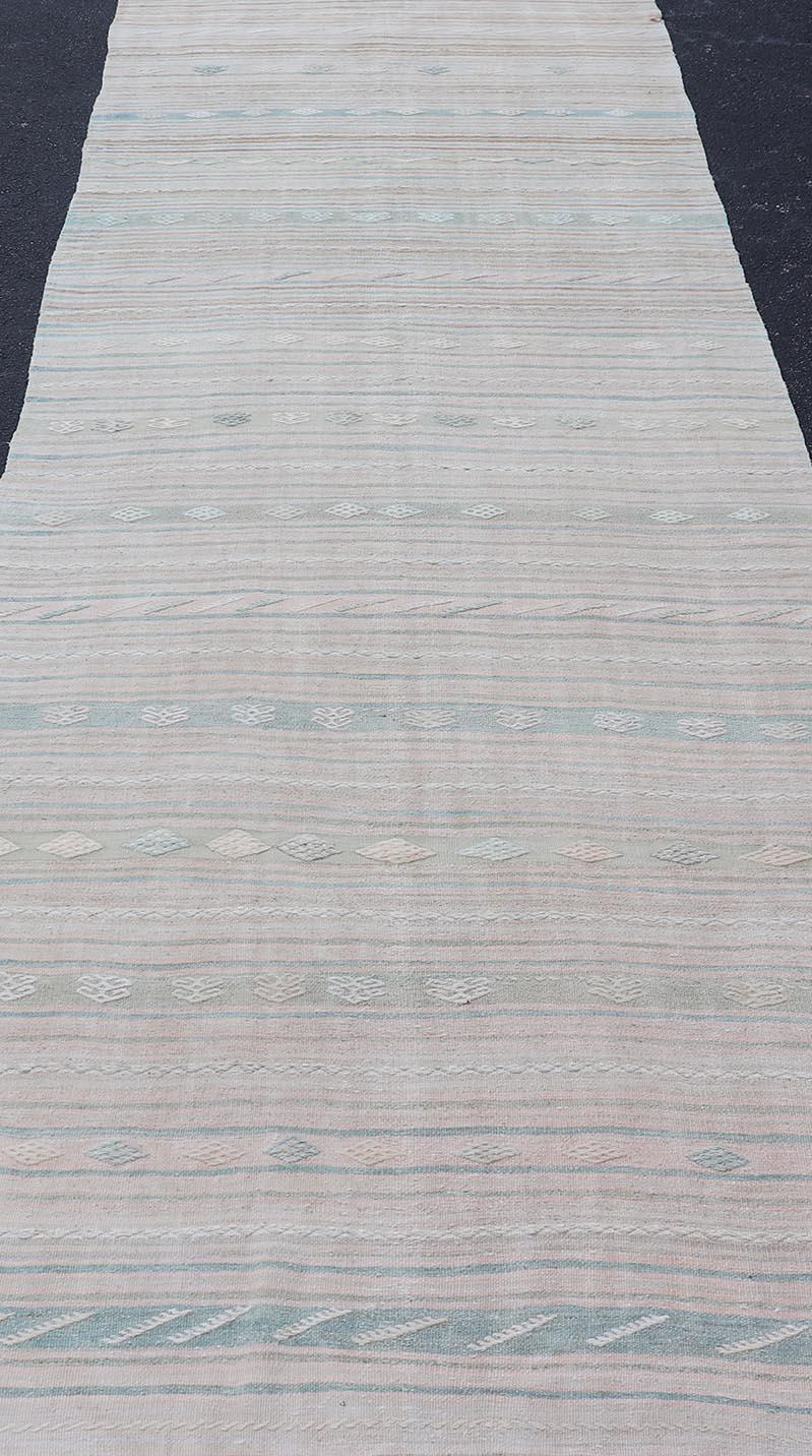 Vintage Turkish Kilim Gallery Runner With Subtle Pastel Tones 4'6