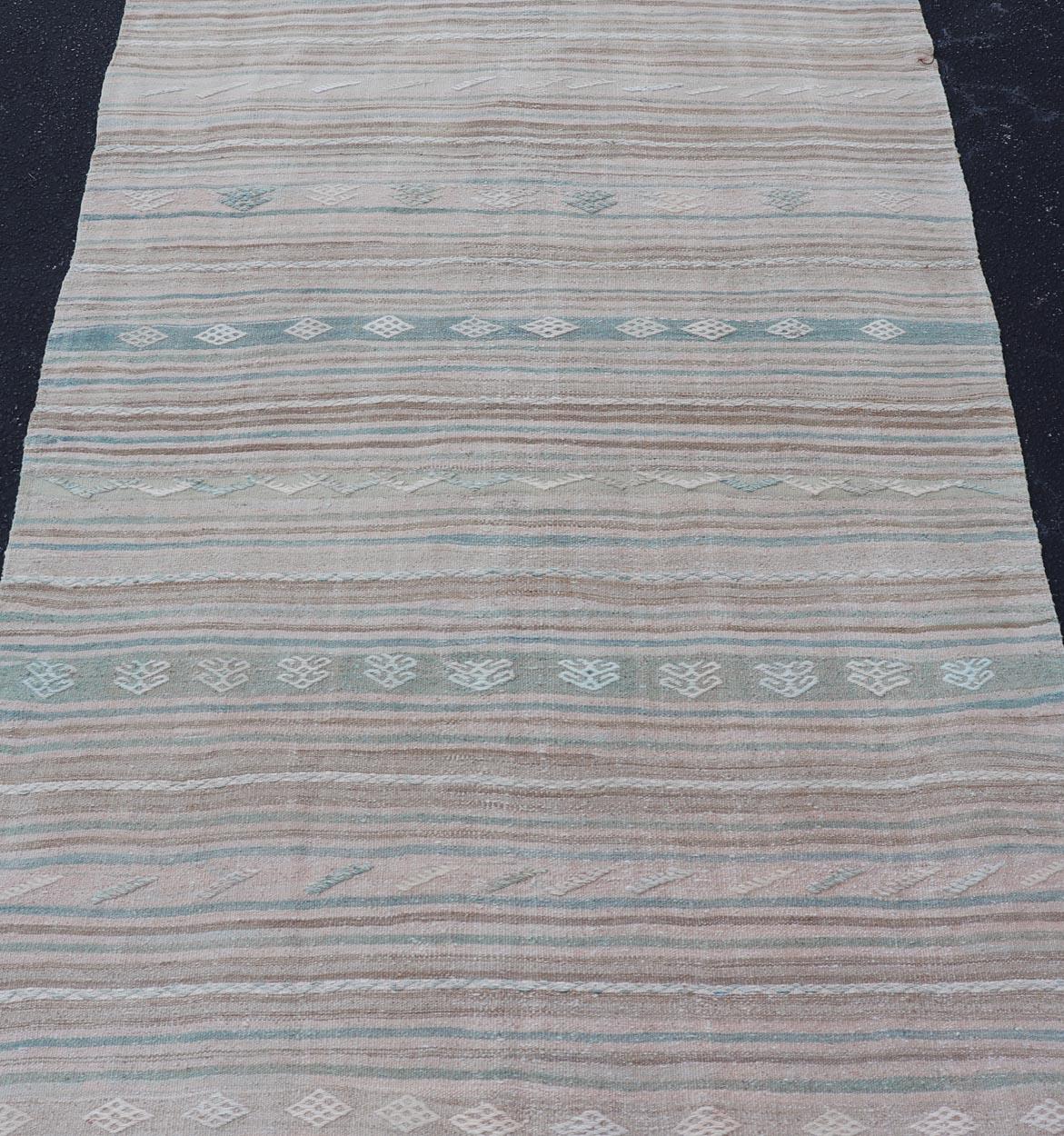 Vintage Turkish Kilim Gallery Runner With Subtle Pastel Tones 4'6