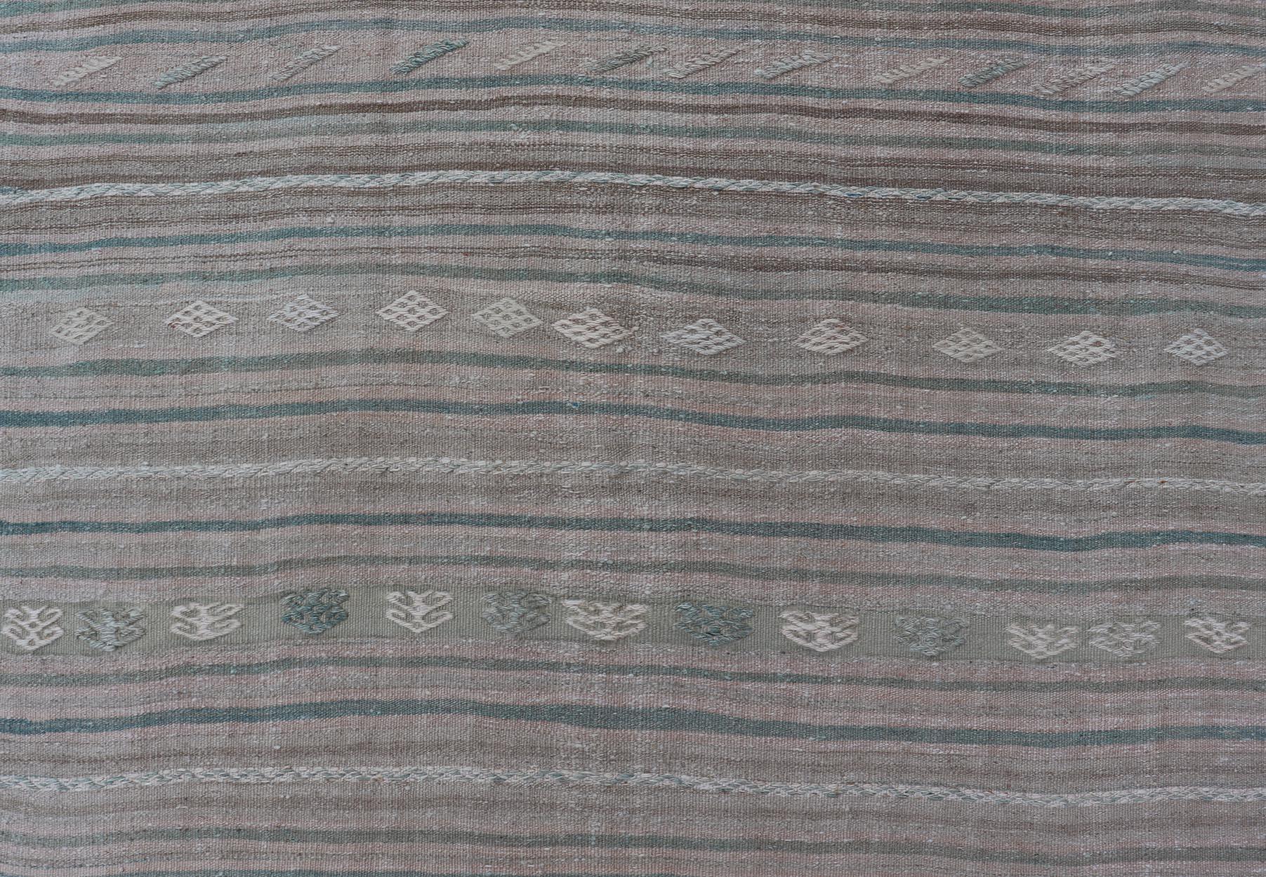 Vintage Turkish Kilim Gallery Runner With Subtle Pastel Tones 4'6