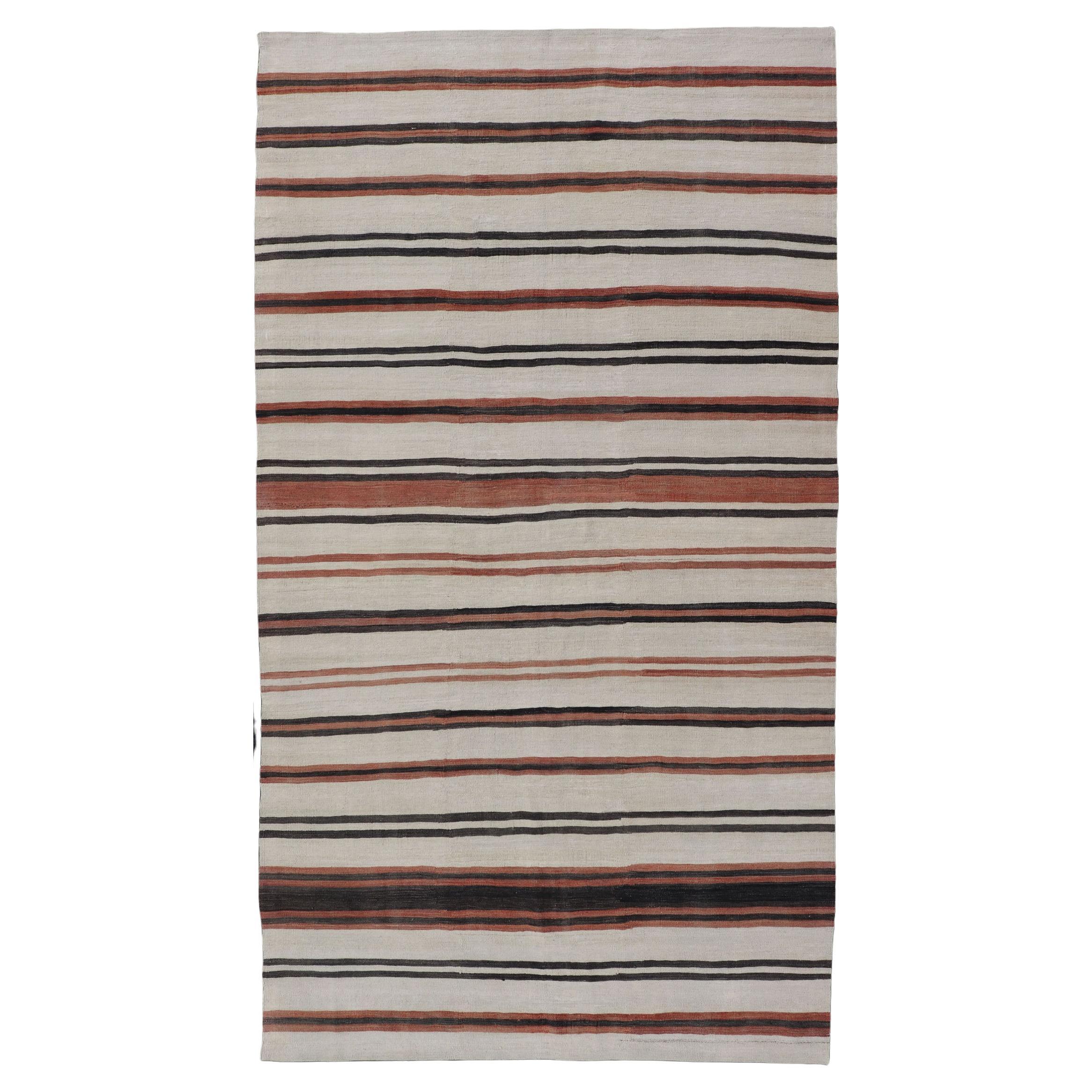 Vintage Turkish Kilim Gallery with Stripes in Cream, Brown & Soft Coral Color