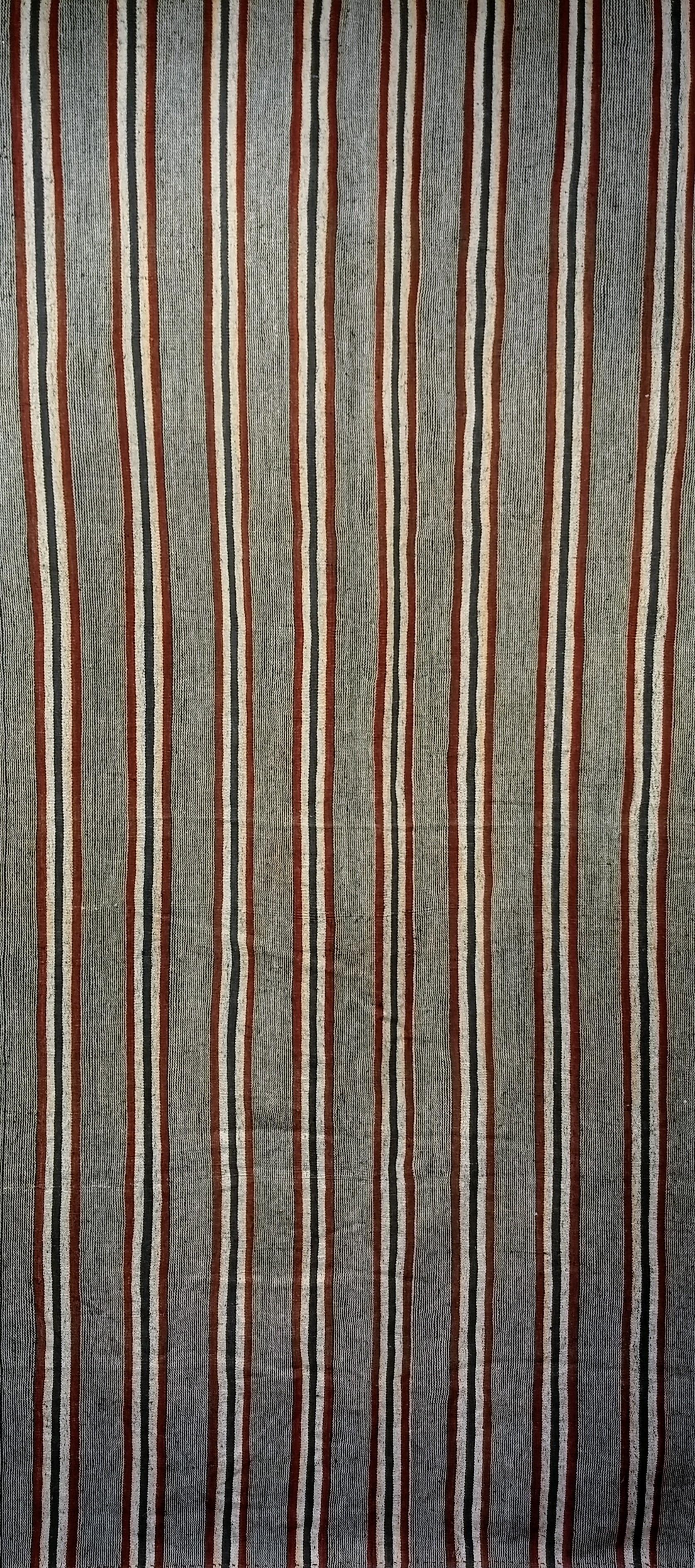 Vintage Turkish Kilim in Allover Stripe Pattern  in Gray, Ivory, Black, Maroon In Good Condition For Sale In Barrington, IL