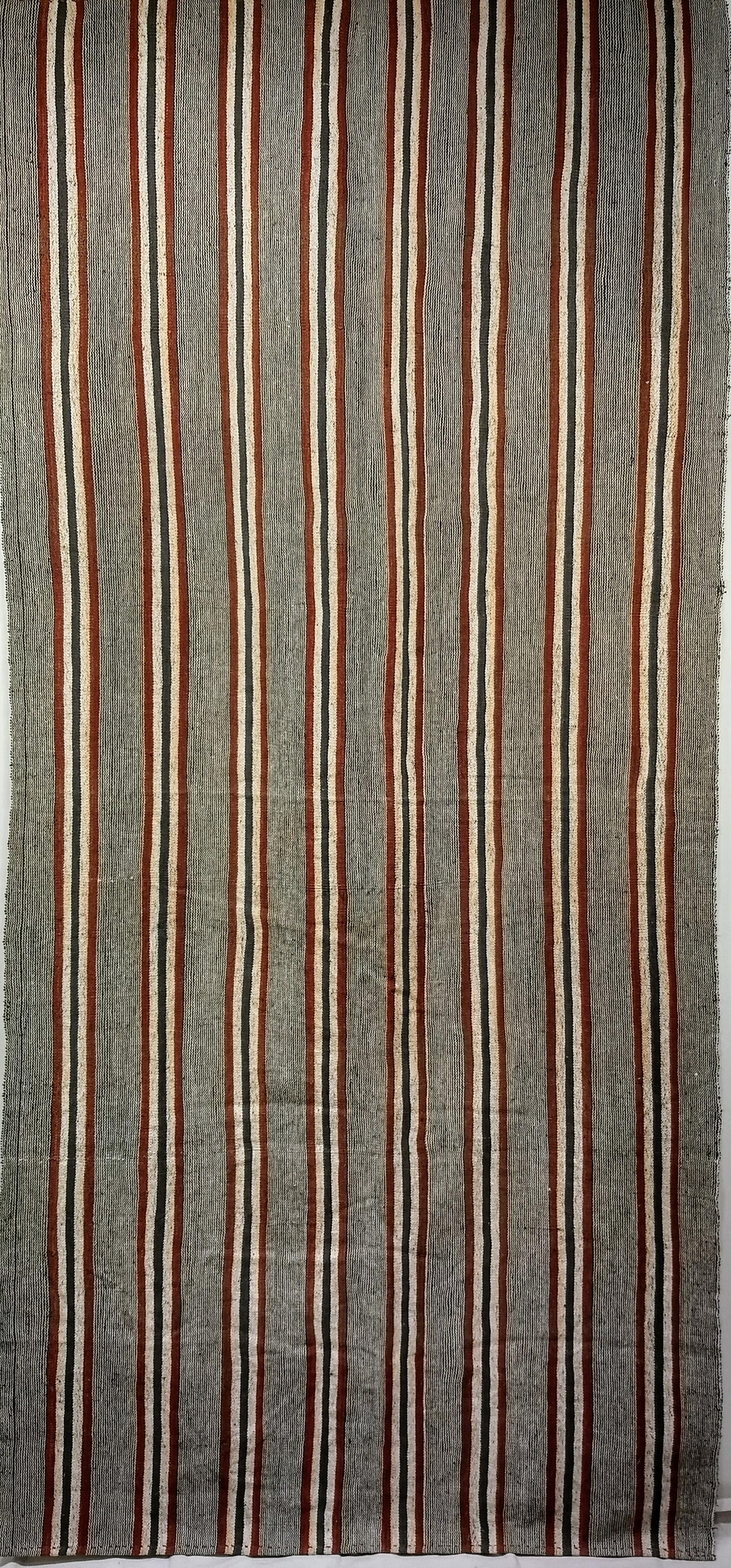20th Century Vintage Turkish Kilim in Allover Stripe Pattern  in Gray, Ivory, Black, Maroon For Sale