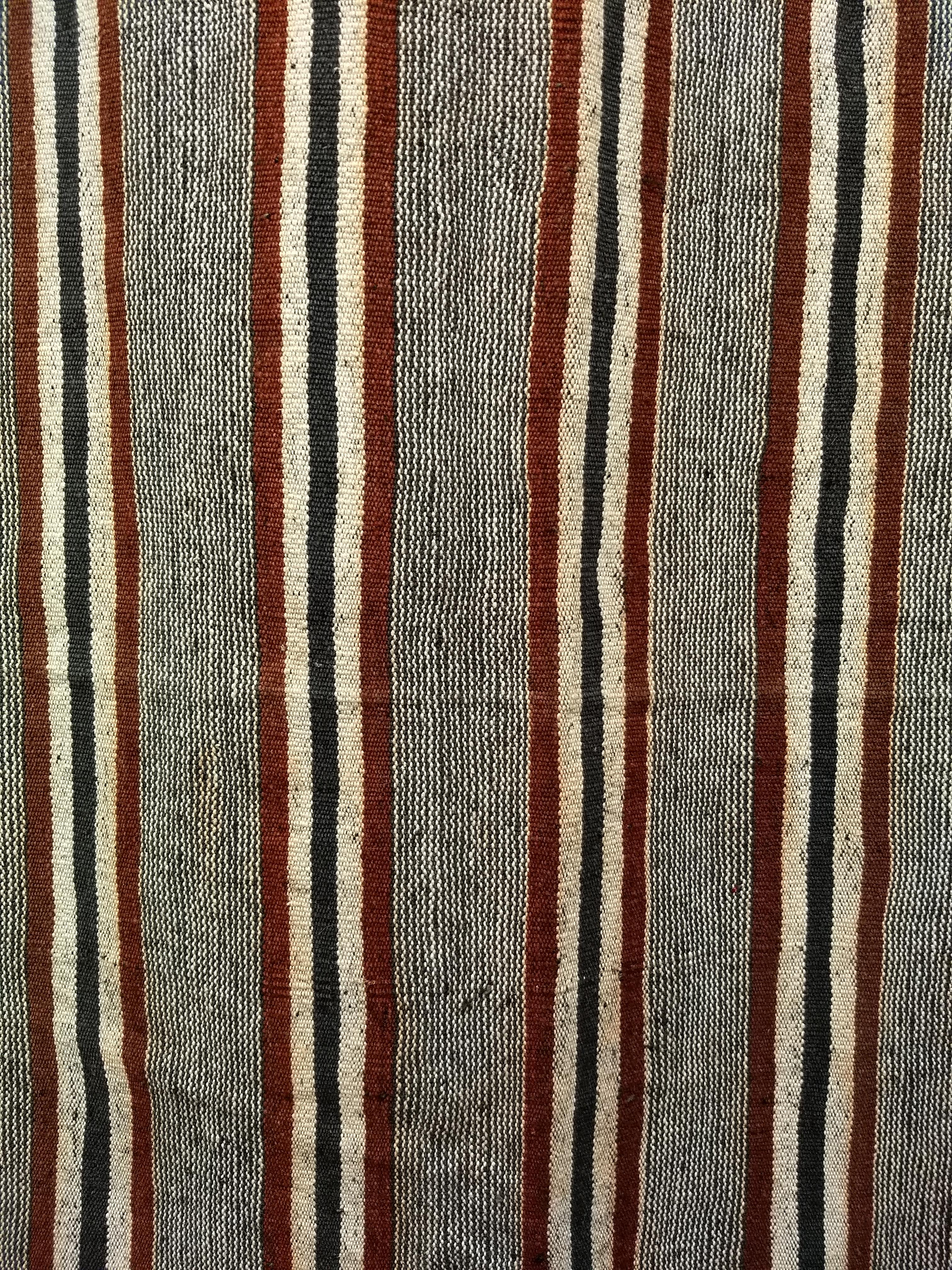 Vintage Turkish Kilim in Allover Stripe Pattern  in Gray, Ivory, Black, Maroon For Sale 1