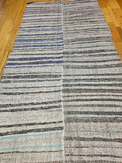 Vintage Handwoven Turkish Kilim Rug, Wool Flat-Weave, Earth Tone Stripes