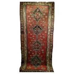 Antique Turkish Kilim in Medallion Pattern in Burgundy, Ivory, Brown, Red, Pink