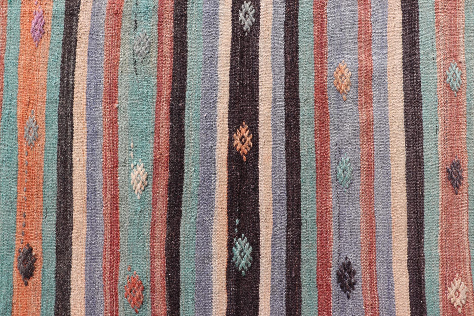 Vintage Turkish Kilim in Multi Colors and Geometric Tribal Motifs  In Good Condition For Sale In Atlanta, GA