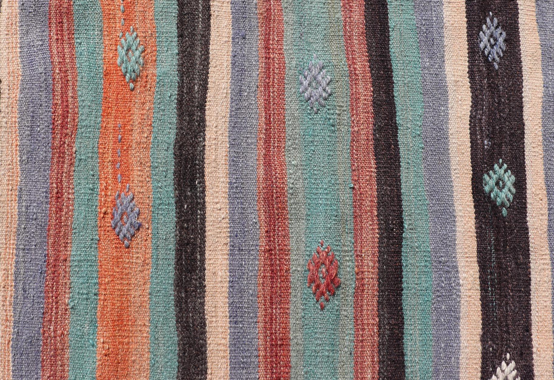 20th Century Vintage Turkish Kilim in Multi Colors and Geometric Tribal Motifs  For Sale