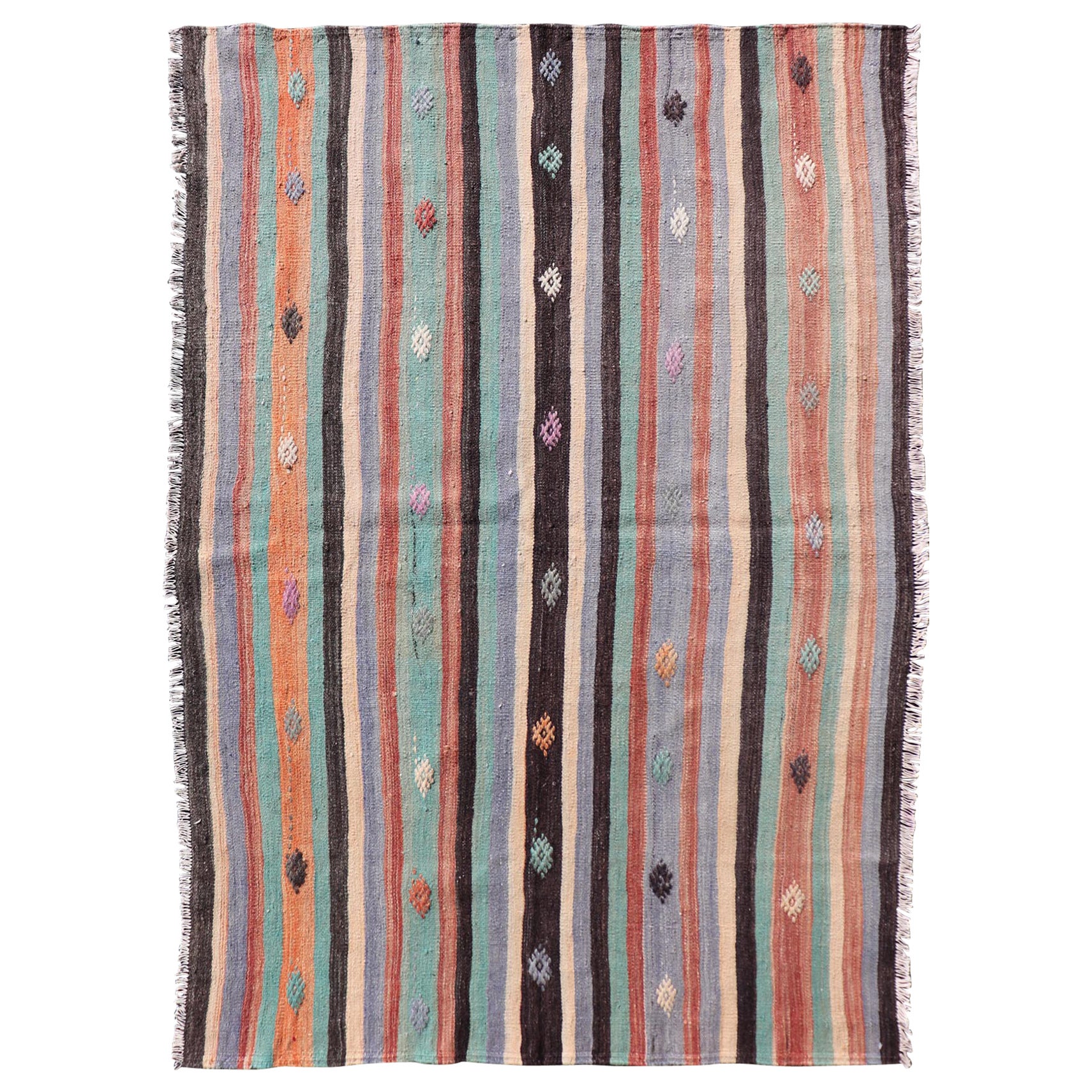 Kilim turc vintage multicolore et motifs tribaux géométriques
