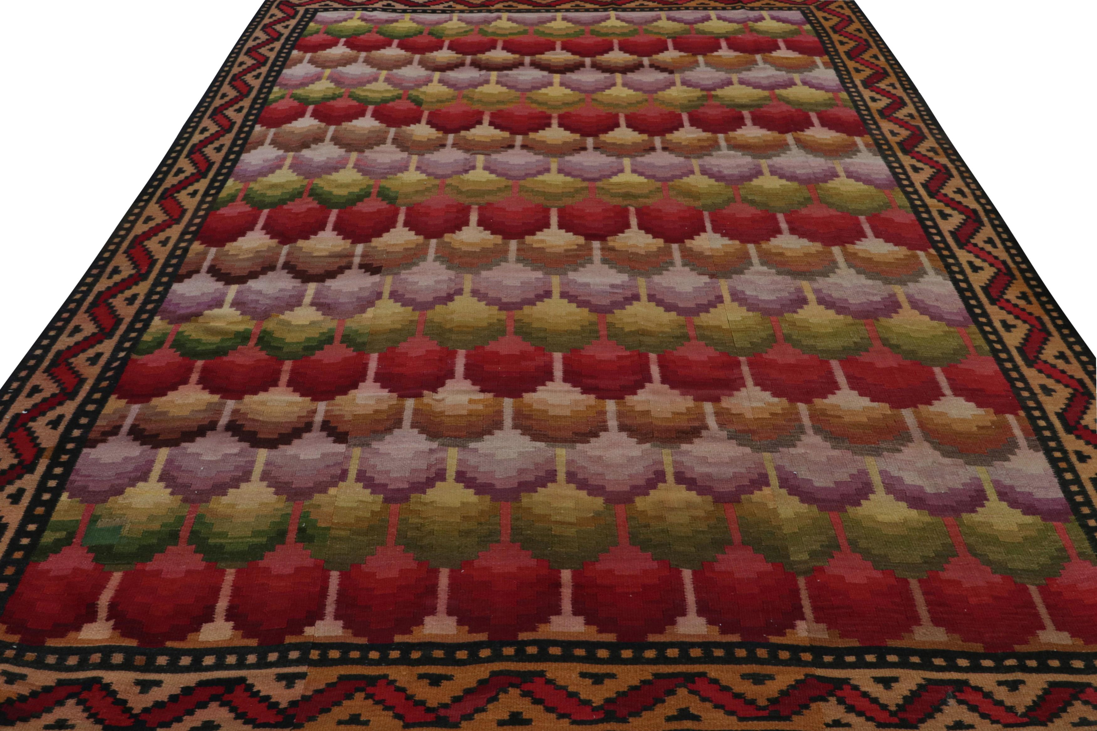 Hand-Knotted Vintage Turkish Kilim in Red, with Geometric Patterns, from Rug & Kilim For Sale