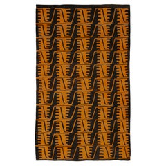 Vintage Turkish Kilim in Saffron Abstract Geometric Pattern - Rug 
Kilim