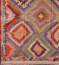 Vintage Turkish Kilim Jajim Rug with Broken Diamond Pattern and Vibrant Colors