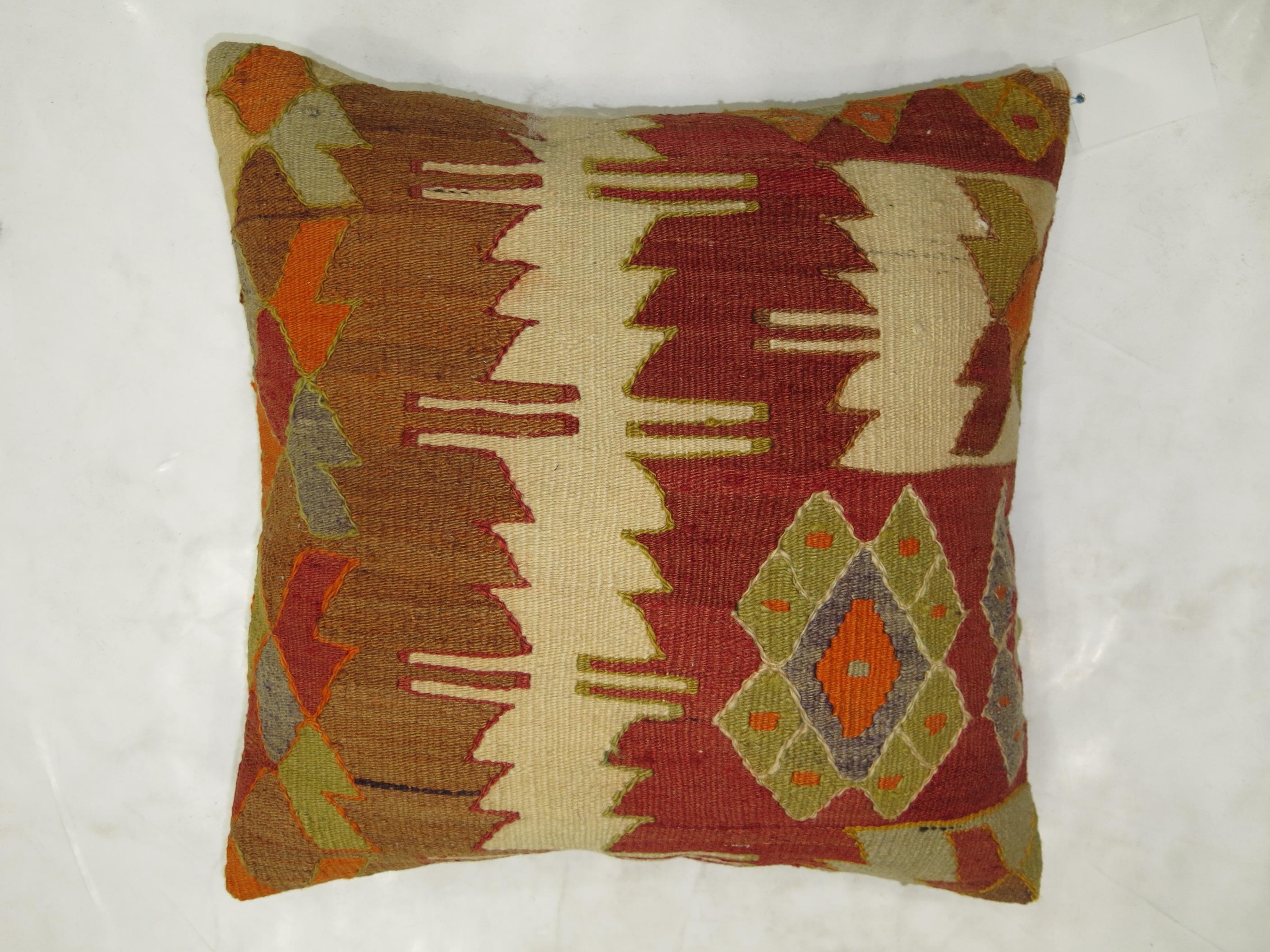 Tribal Vintage Turkish Kilim Pillow For Sale