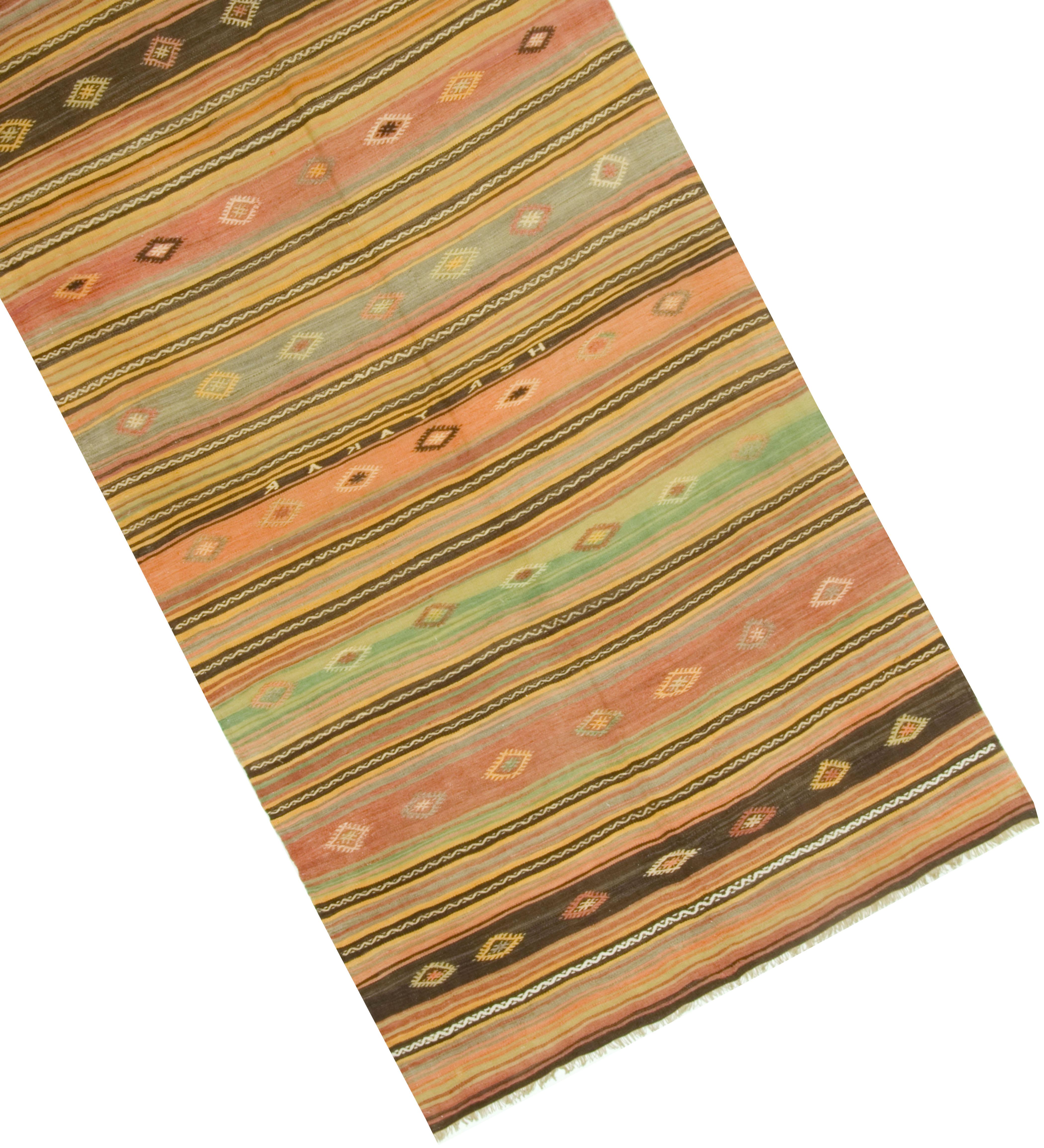 Hand-Woven Vintage Turkish Kilim Rug Carpet For Sale