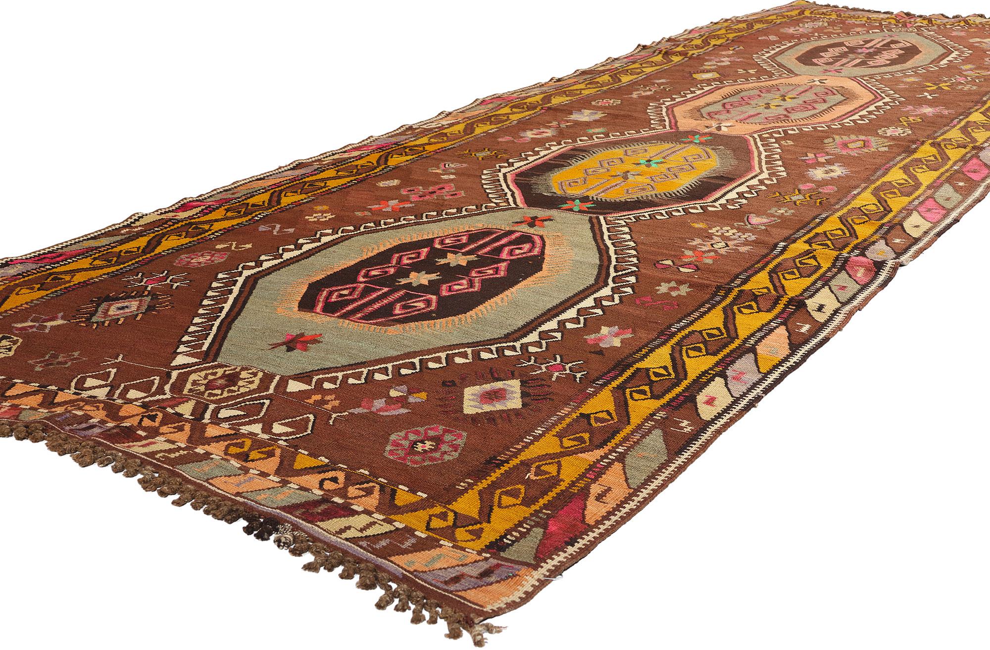 70301 Vintage Turkish Kilim Rug, 05'05 x 14'11. Turkish Kilim rugs, commonly known as 