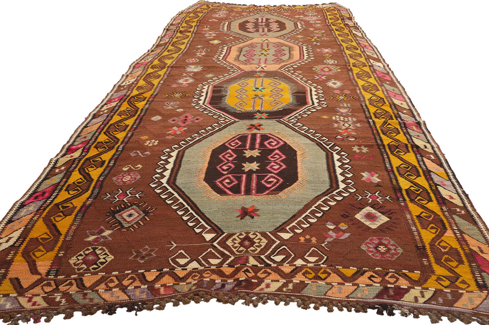 Hand-Woven  Vintage Turkish Kilim Rug, Colorful Bohemian Meets Tailor-Made Elegance For Sale