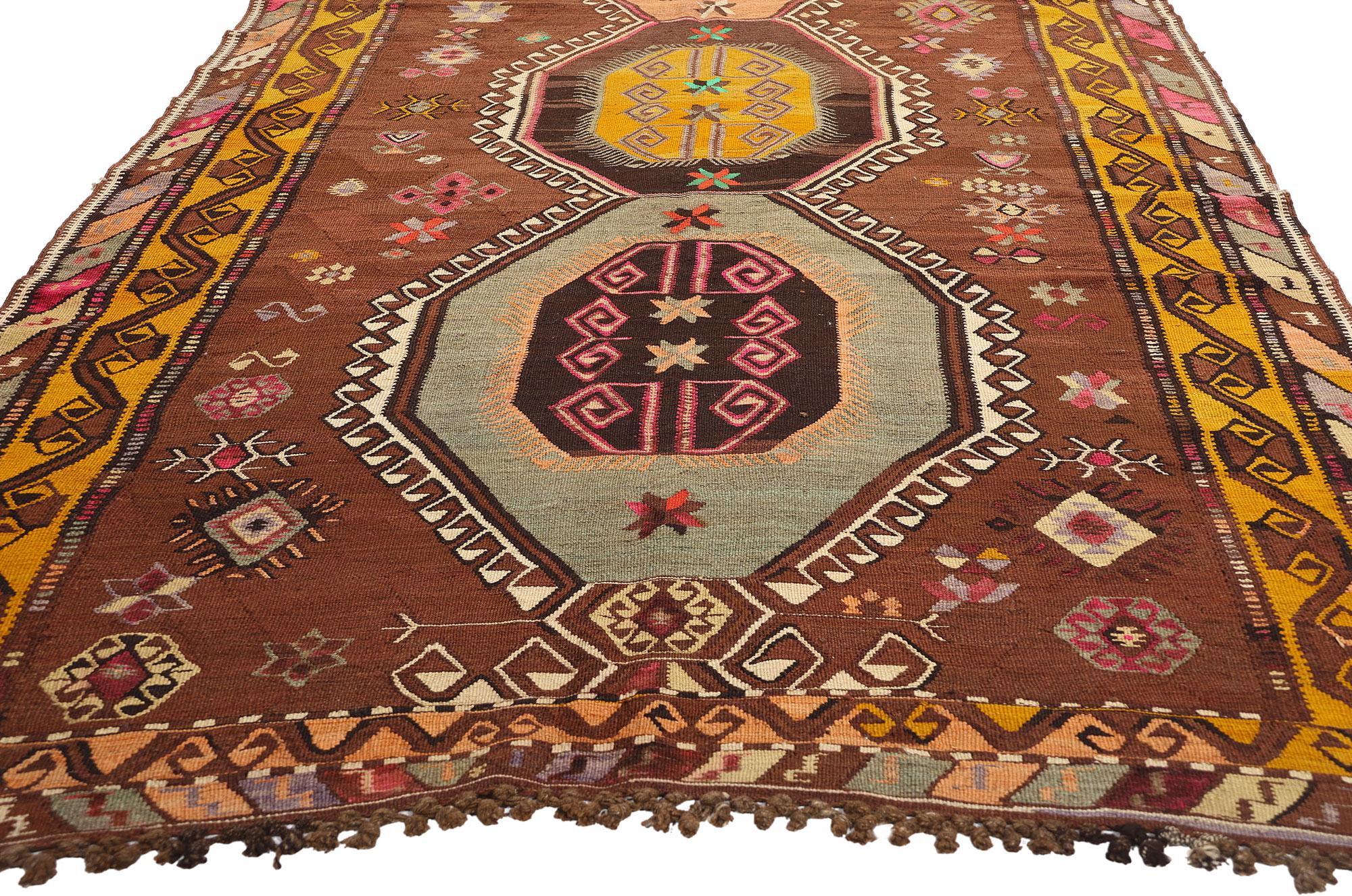  Vintage Turkish Kilim Rug, Colorful Bohemian Meets Tailor-Made Elegance In Good Condition For Sale In Dallas, TX