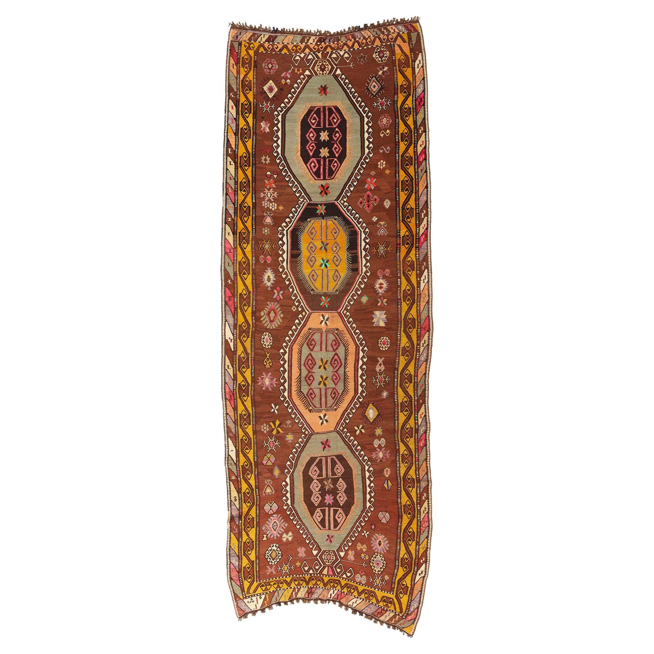  Vintage Turkish Kilim Rug, Colorful Bohemian Meets Tailor-Made Elegance