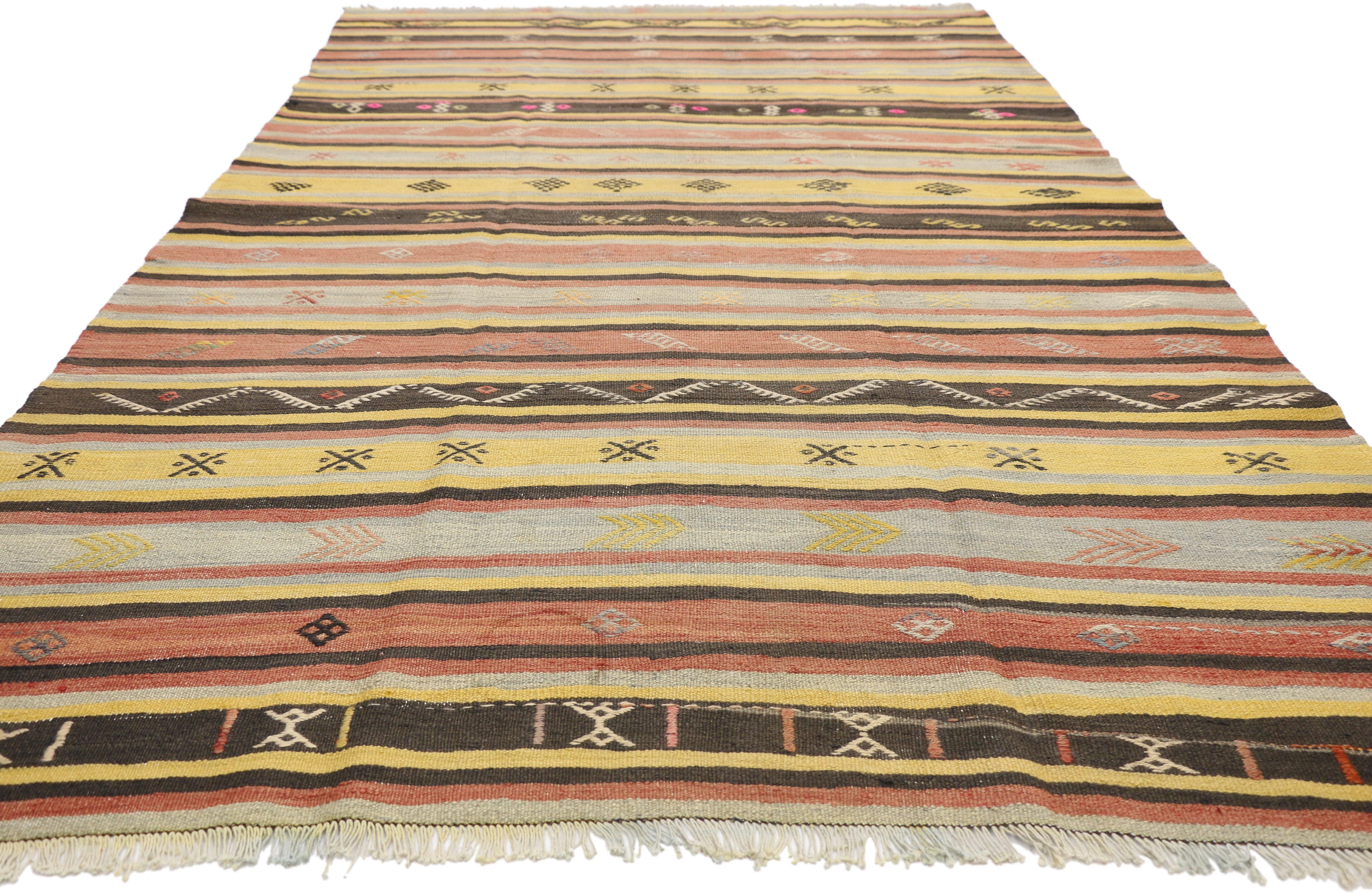 Hand-Woven Vintage Turkish Kilim Rug, Flat-Weave Kilim Tribal Rug For Sale